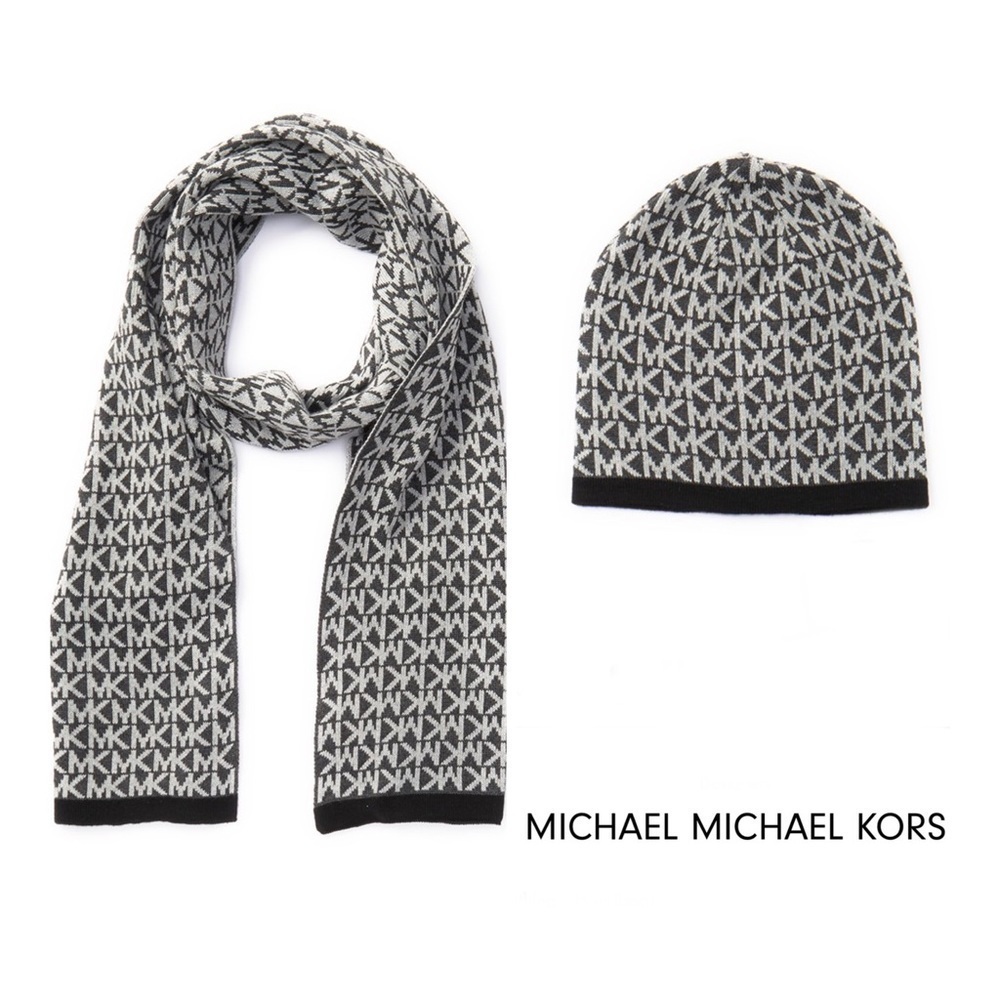 MICHAEL MICHAEL KORS Logo Muffler & Hat Set - Dark Grey
